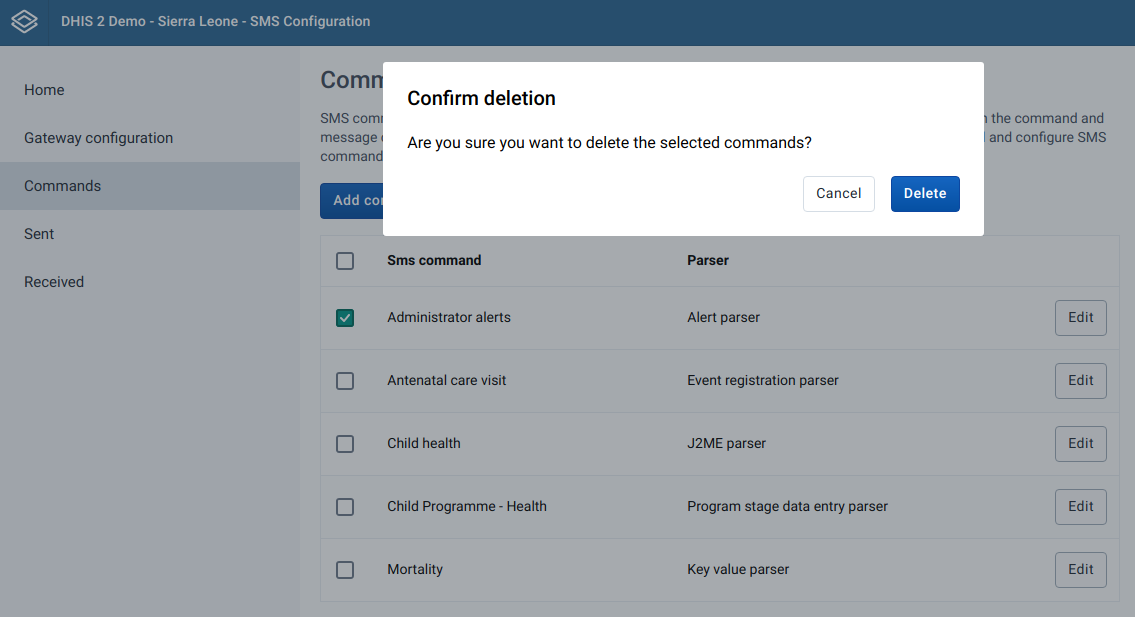 SMS Commands - Delete confirmation