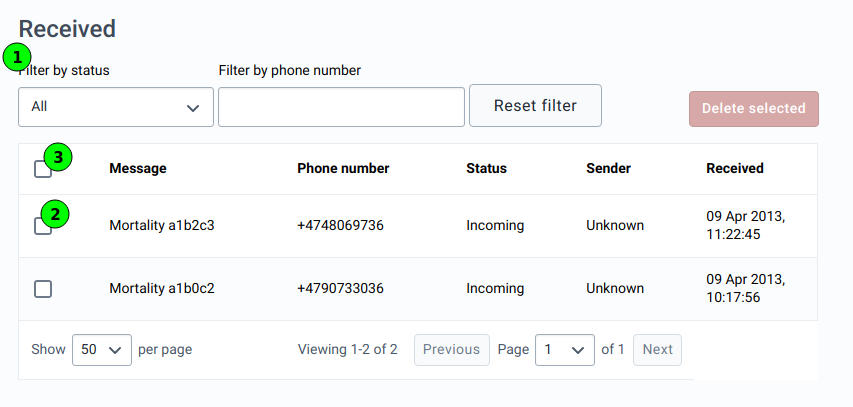 SMS Inbound SMSes - Listing inbound SMSes