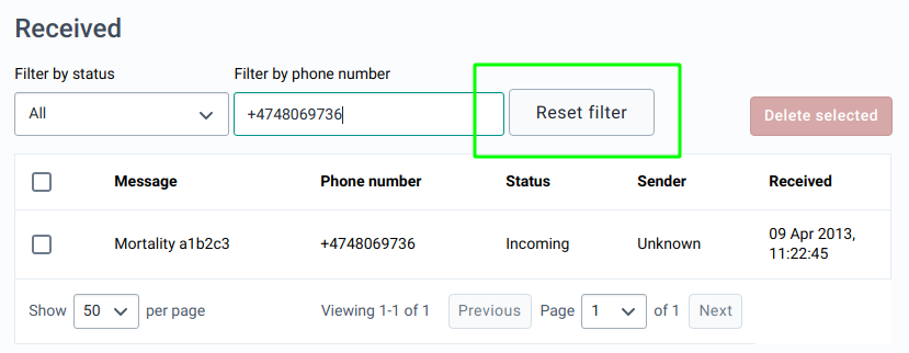 SMS Inbound SMSes - Filter inbound SMSes by status