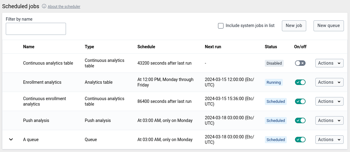 The start page of the Scheduler app
