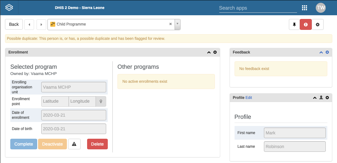 Tracked entity instance flagged as duplicate